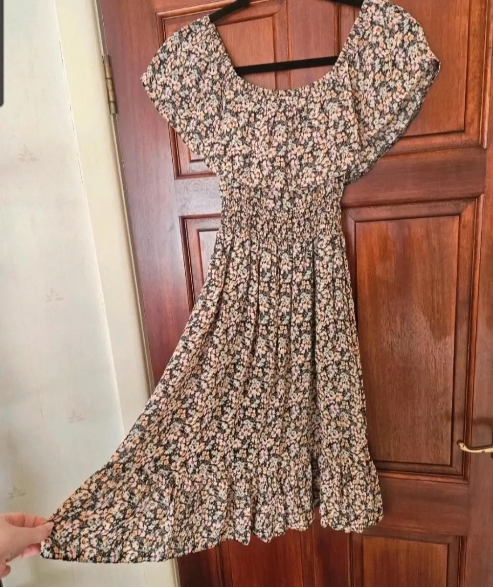 Miss Selfridge Ditsy Floral Smocked Milkmaid Mini Dress, Size 8, Summer, Holiday