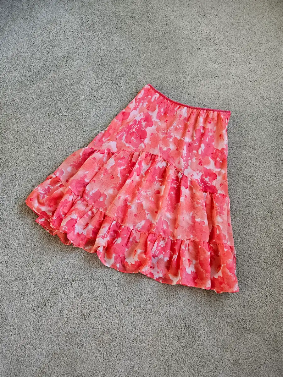 Vintage 90s Jonathan Martin Studio Pink Floral Ruffle Midi Skirt Y2K Fairycore, Size Large UK 12