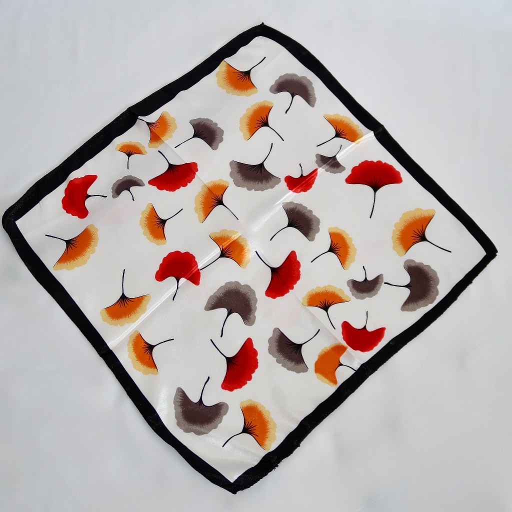 Luxury Satin Square Scarf – Hair / Neck / Head / Bag Tie – Ginkgo Leaf Print