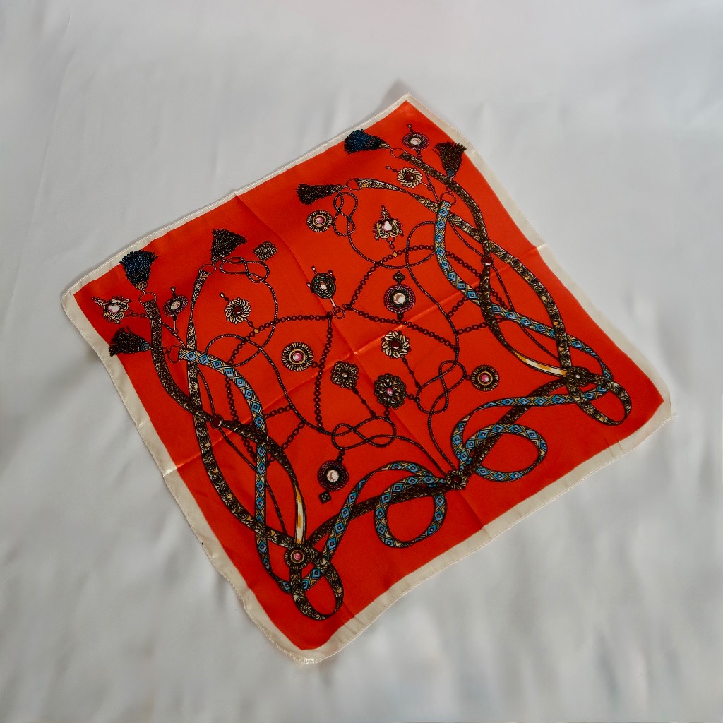 Luxury Satin Silk Style Scarf – Elegant Chain Pattern Hair Neck Head Scarf
