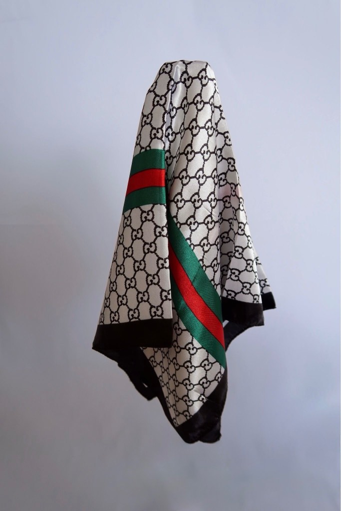 Luxury Satin Silk Style Scarf – Elegant Monogram Pattern Hair Neck Head Scarf