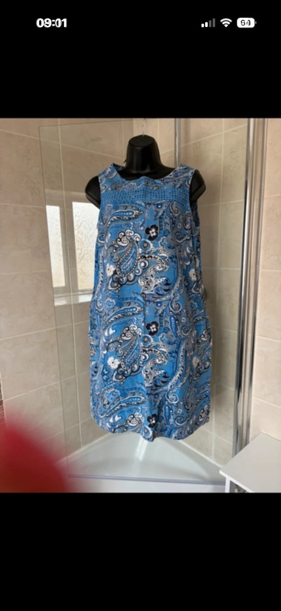 Next linen shift summer dress blue and white