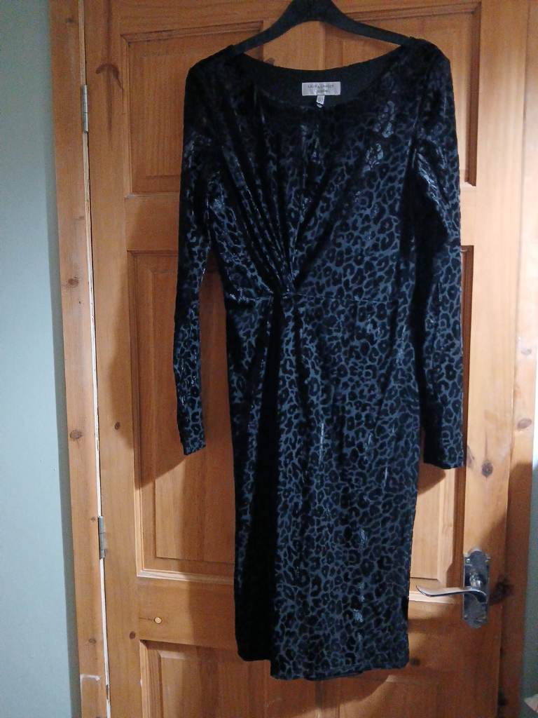 Laura Ashley Occasions Black Leopard print devore dress