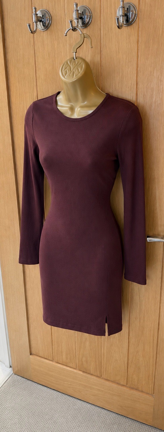 ASOS design burgundy wine ribbed long sleeve dress size UK 12