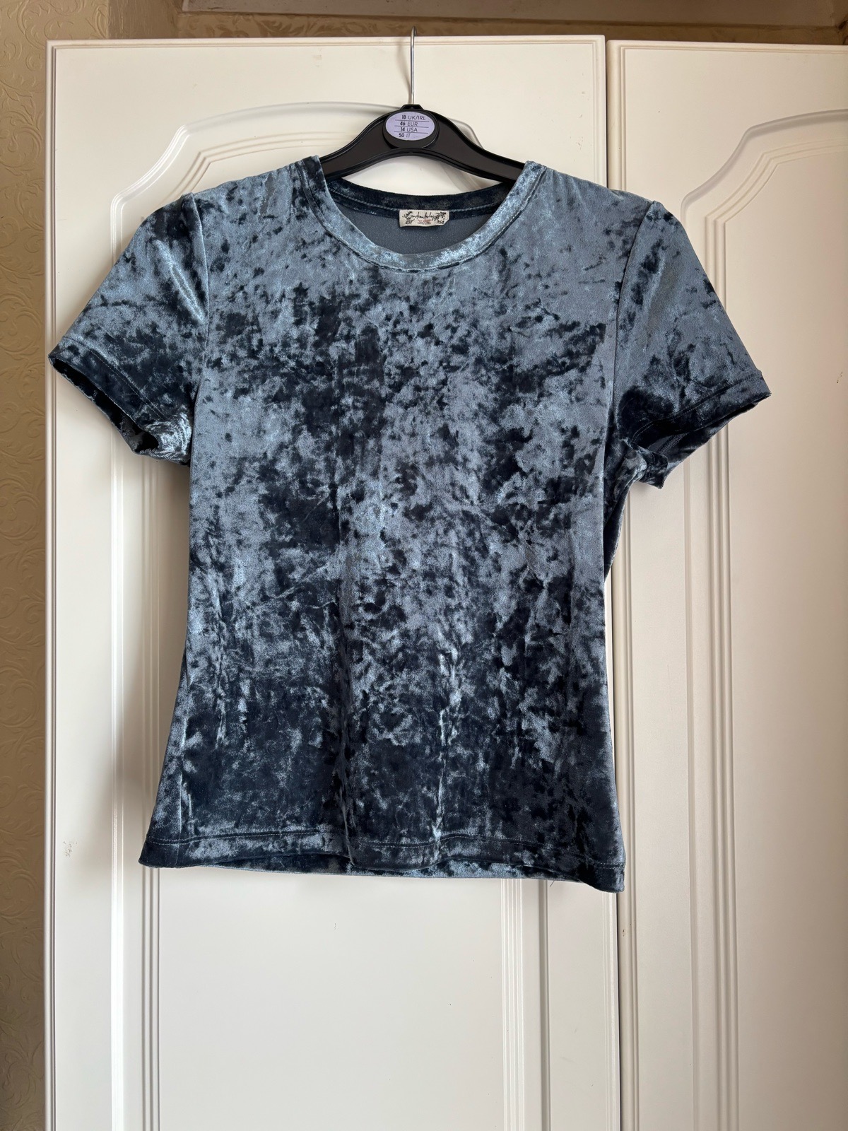 Free People Crushed Velvet Velour T-Shirt – Grey/Blue