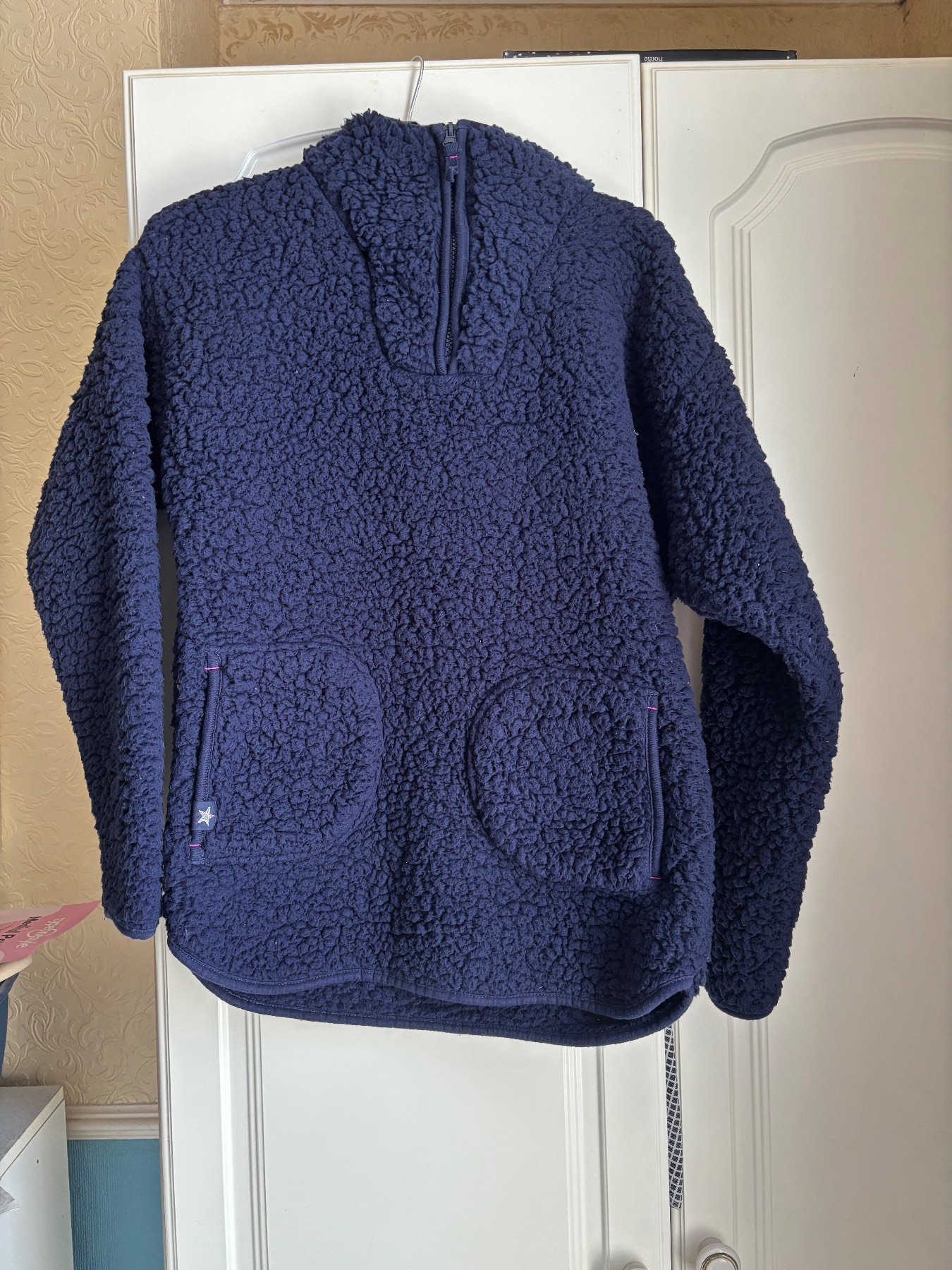 Next Navy Blue Borg Fleece Half-Zip Pullover – Size S