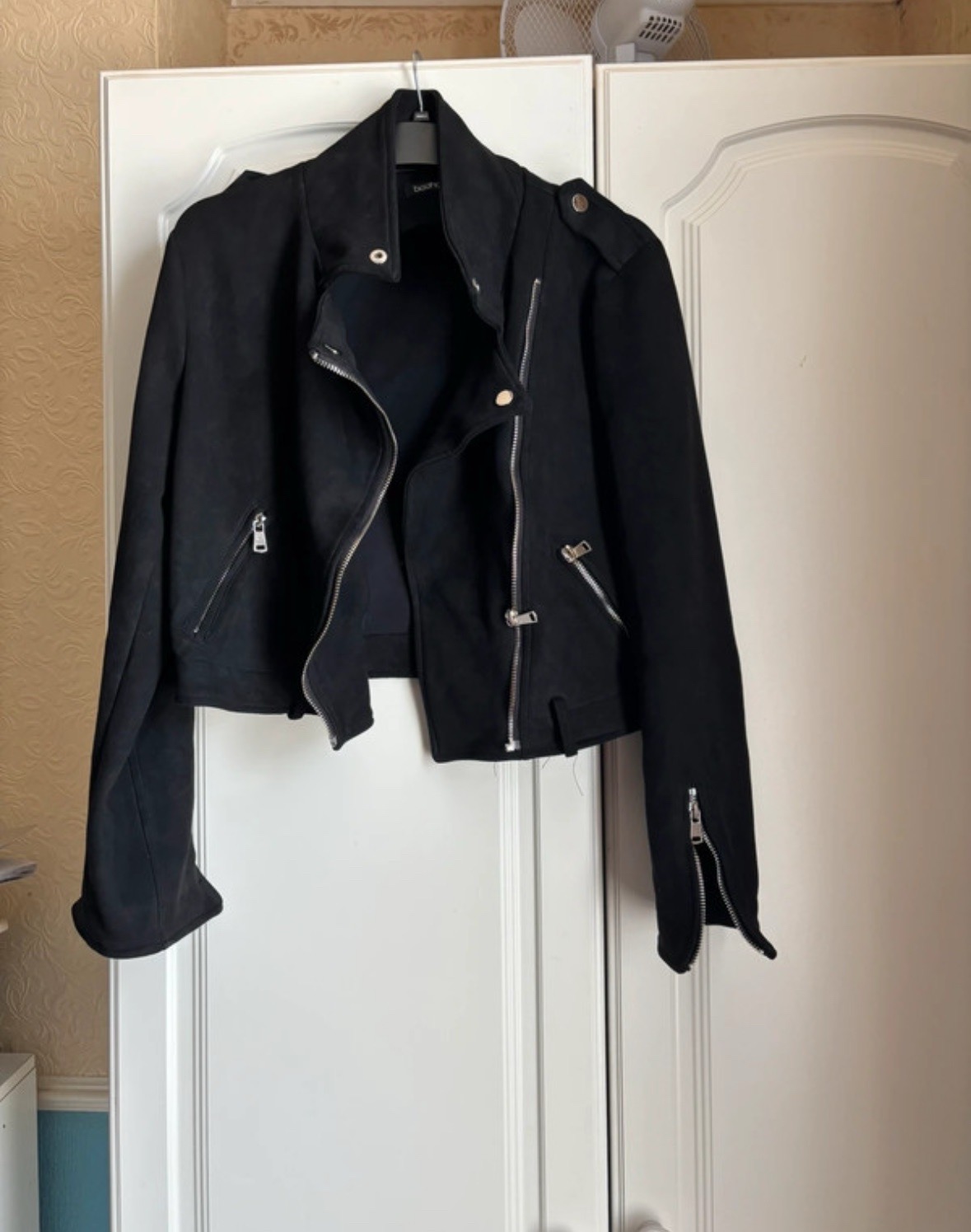 Black boohoo Premium Faux Suede Biker Jacket size L