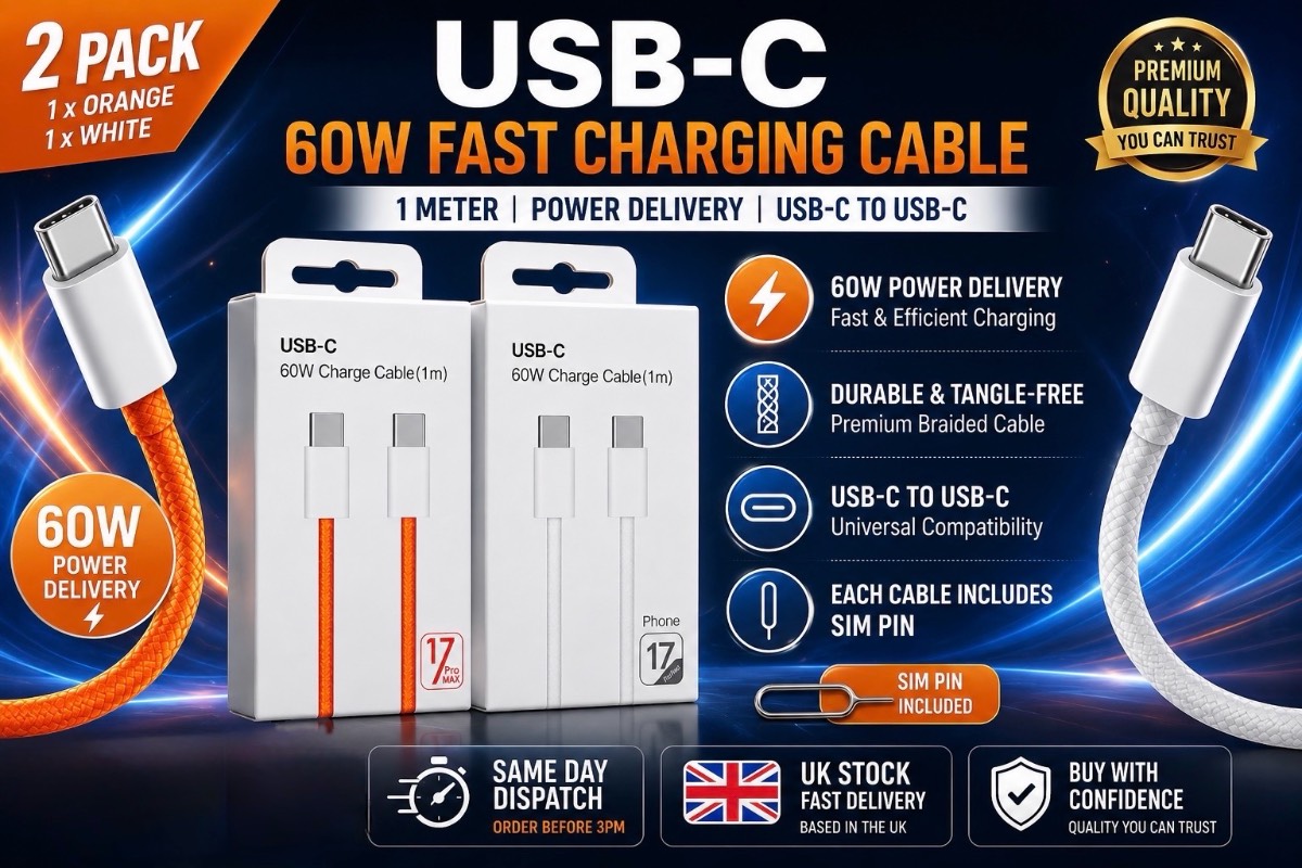 Fast Charging Cables 2 Pack | 60W USB-C to USB-C Nylon Braided Chargers