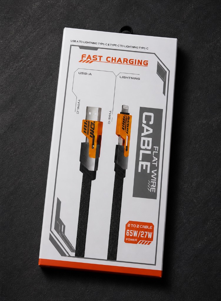 Fast Charging Cable 65W 2M | USB-C & Lightning 4 in 1 | Zinc Alloy Braided