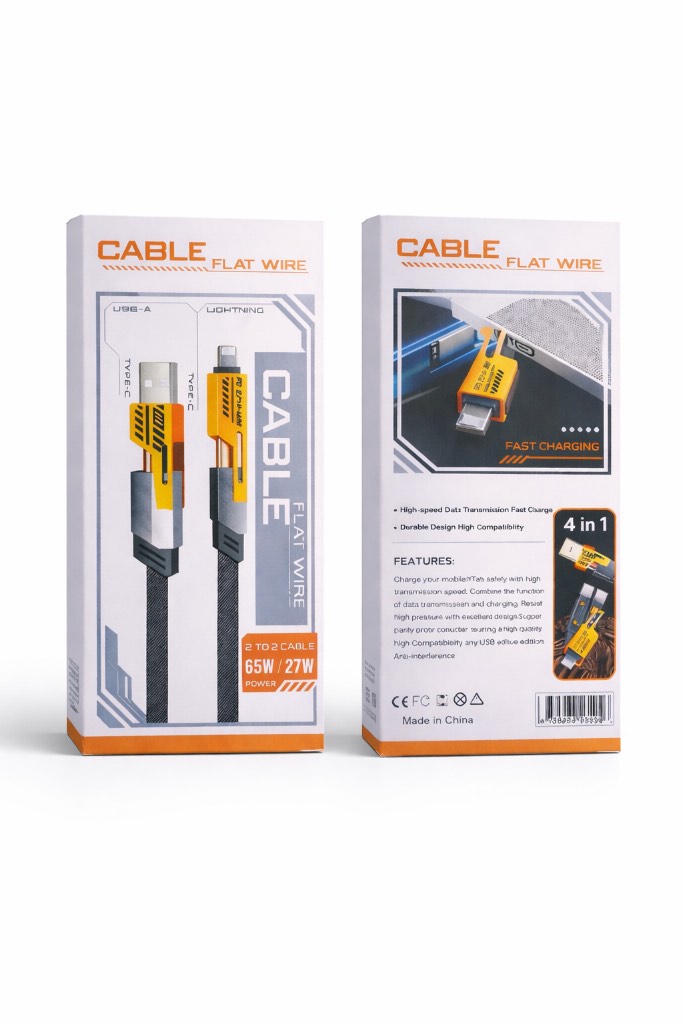 Fast Charging Cable 65W 1M | USB-C & Lightning 4 in 1 | Zinc Alloy Braided