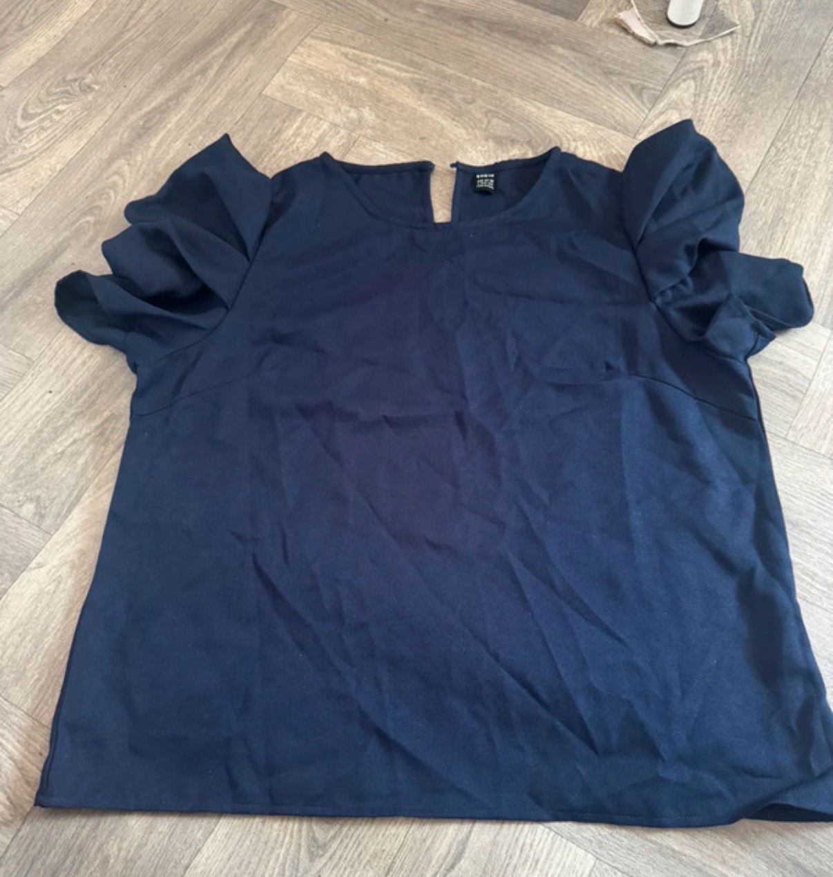 Navy Blue Statement Ruffle Sleeve Top | Smart Casual Blouse