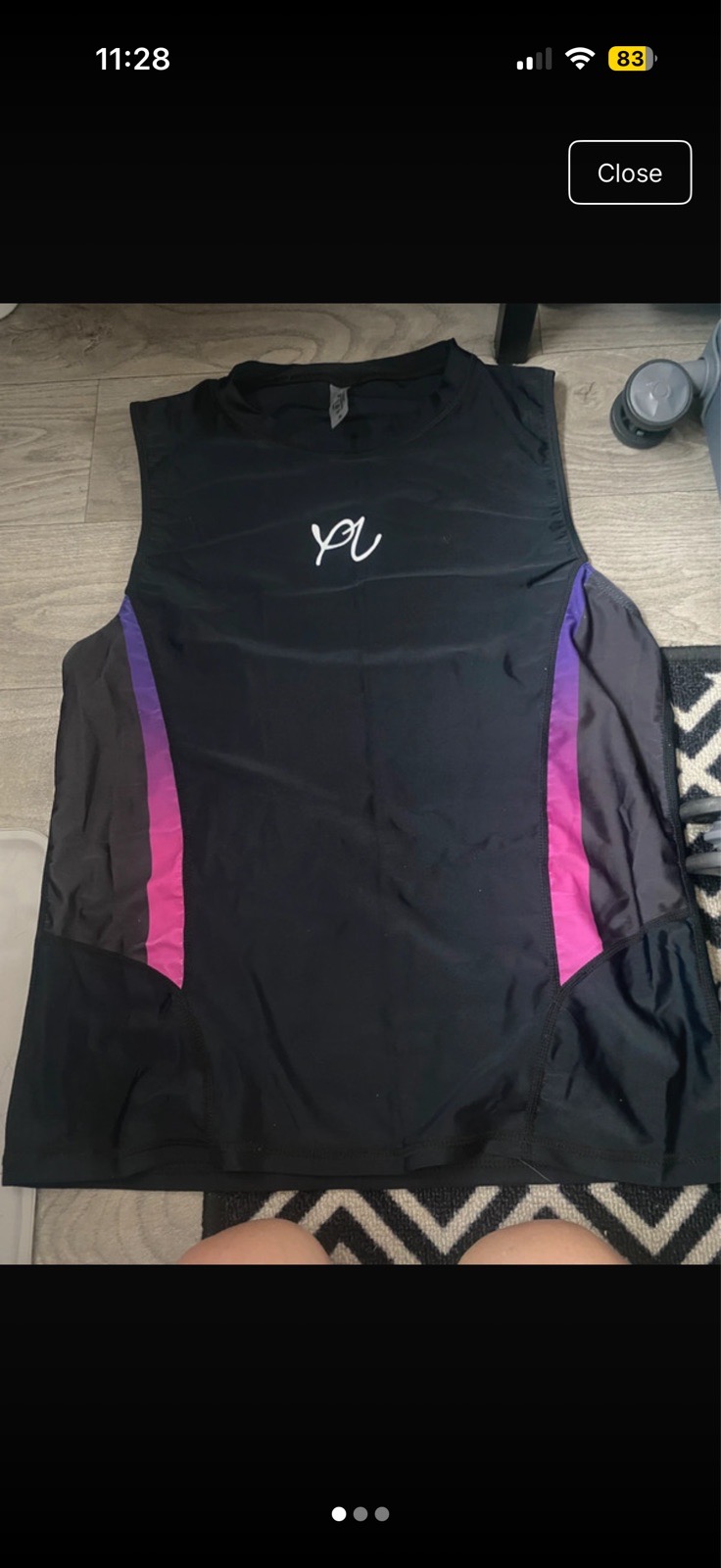 YPL Black Sleeveless Gym/Running Top – Pink/Purple Gradient Panels