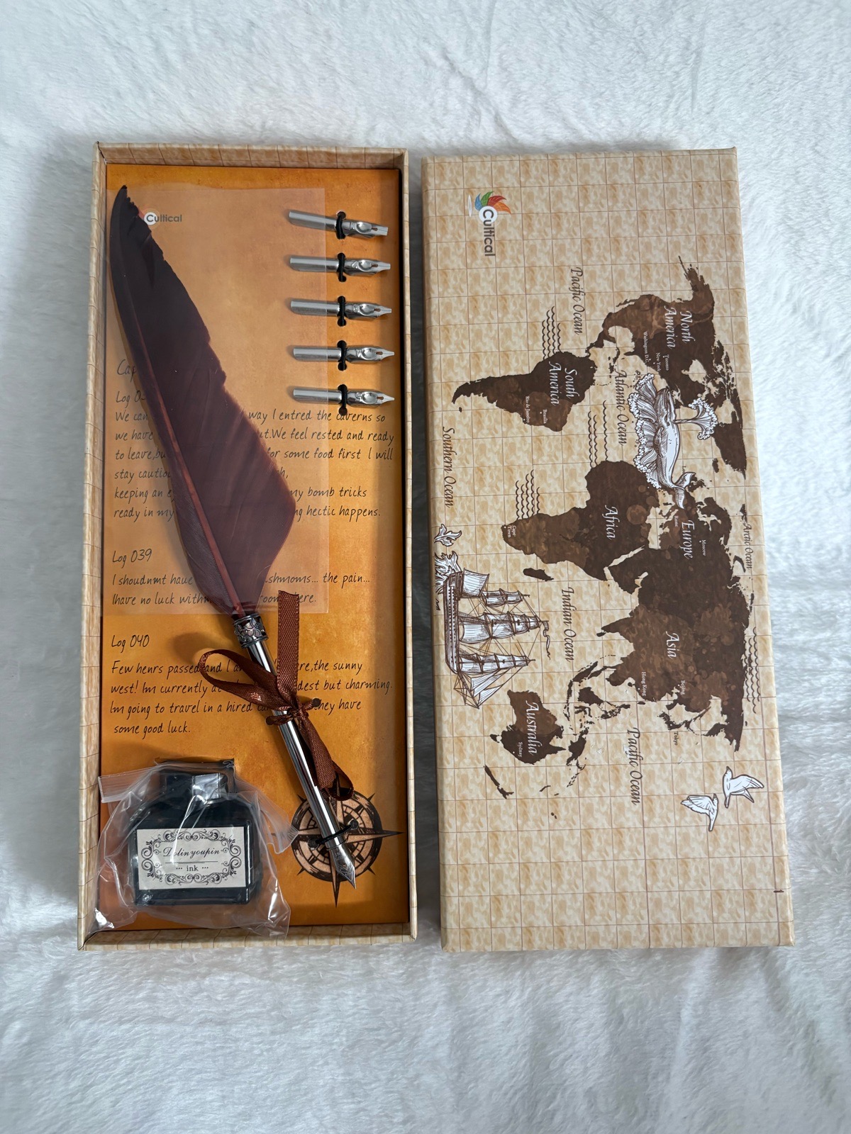 Brand new feather calligraphy pen with ink and extra nibs