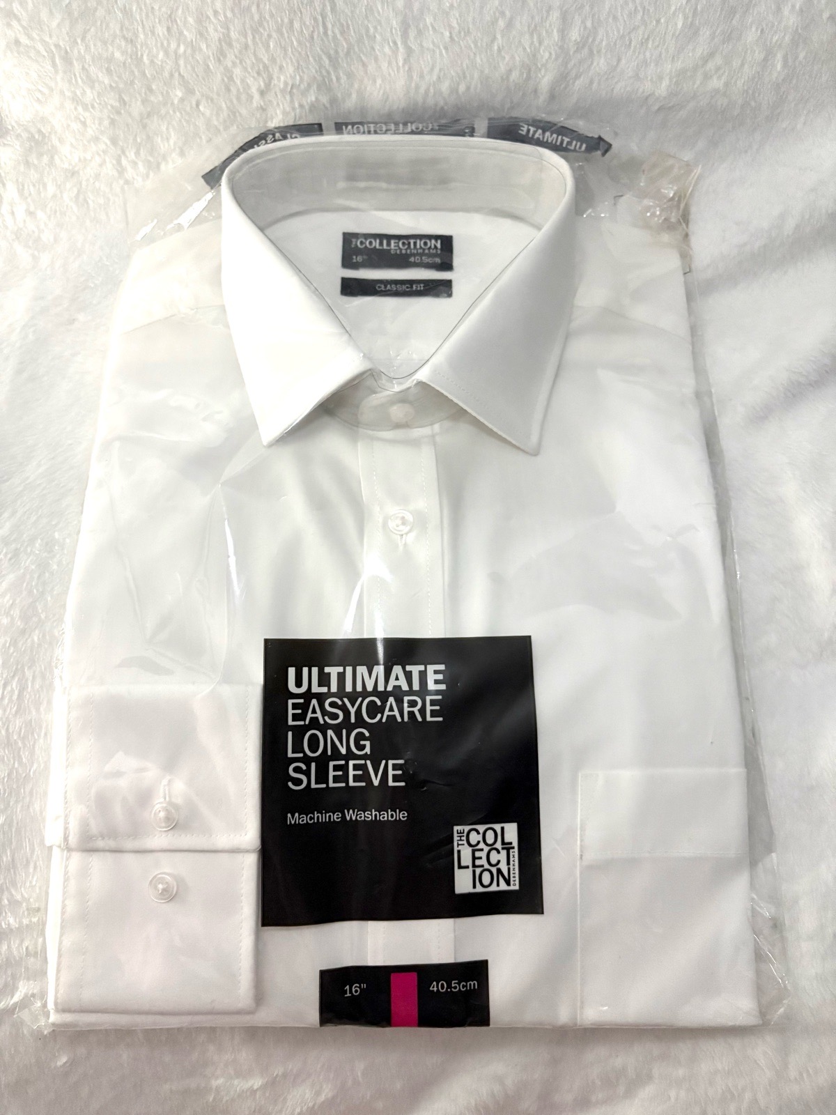 White Debenhams long sleeve shirt, 16 inch collar brand new