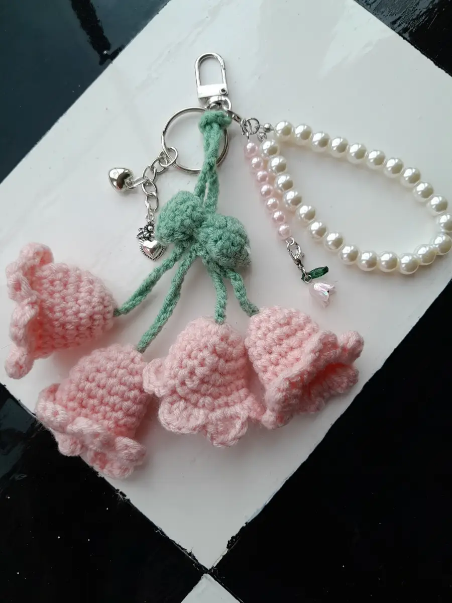 Crocheted flower bag charm