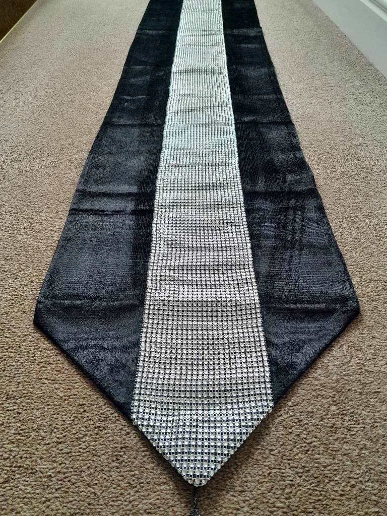 Black and silver diamanté table runner with end tassels