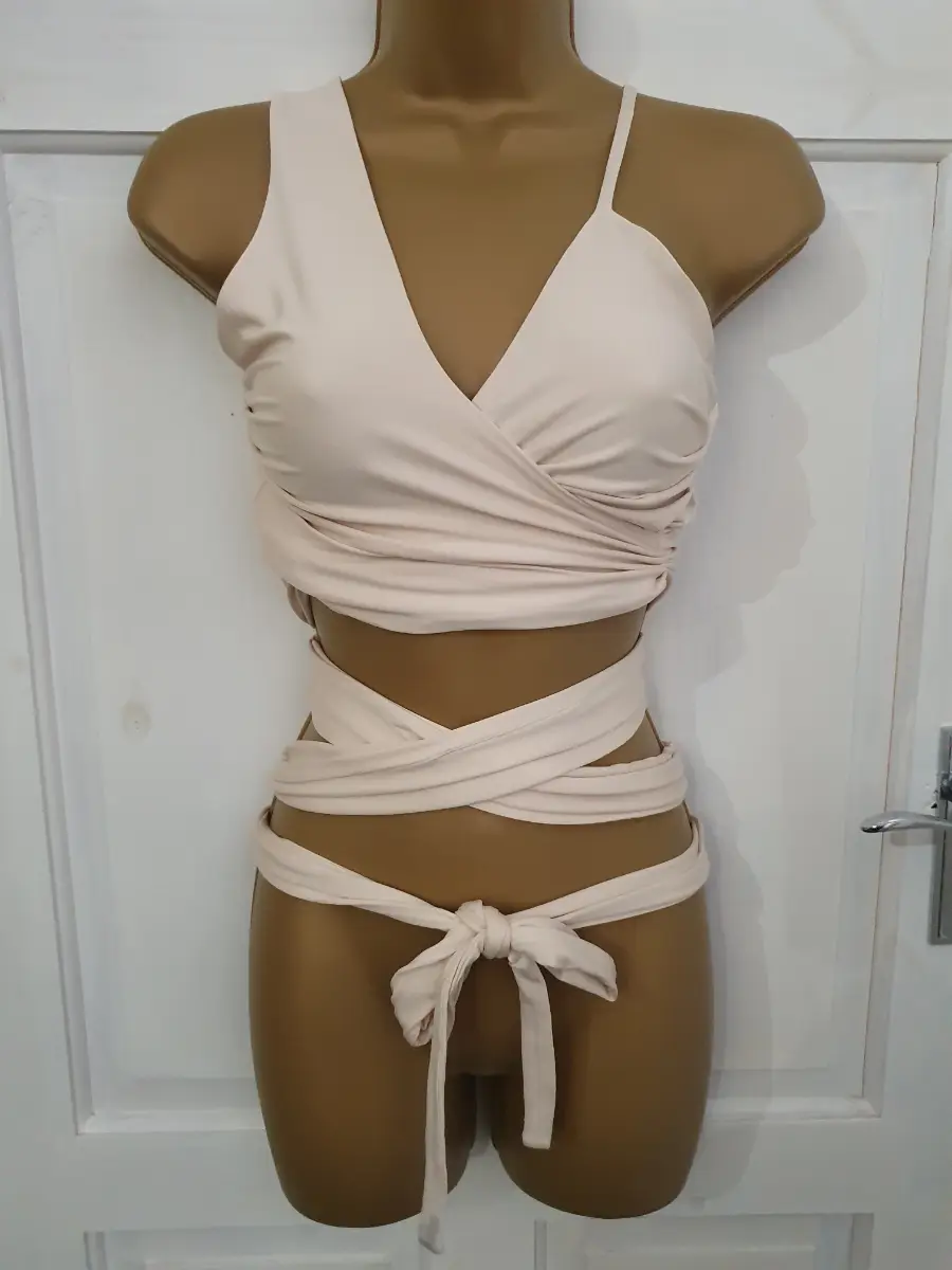 Oh Polly size 12 cream wrap around crop top