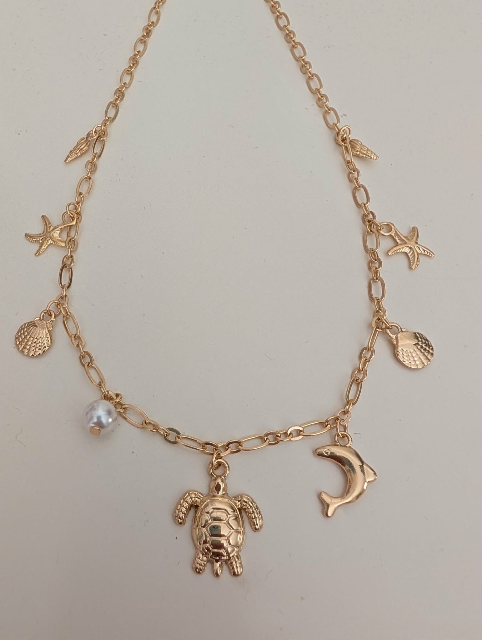 Gold colour sea theme with pearl adjustable necklace