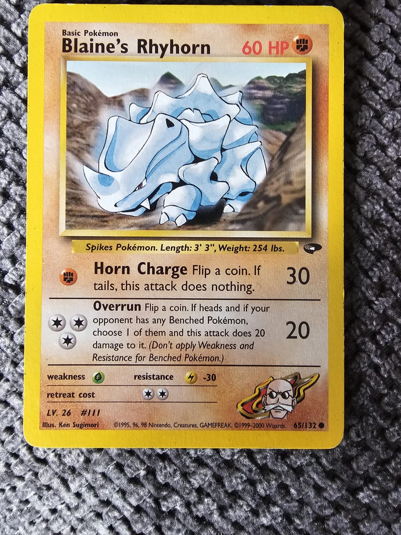 Blaine's Rhyhorn gym challenge 65/132 Pokemon card