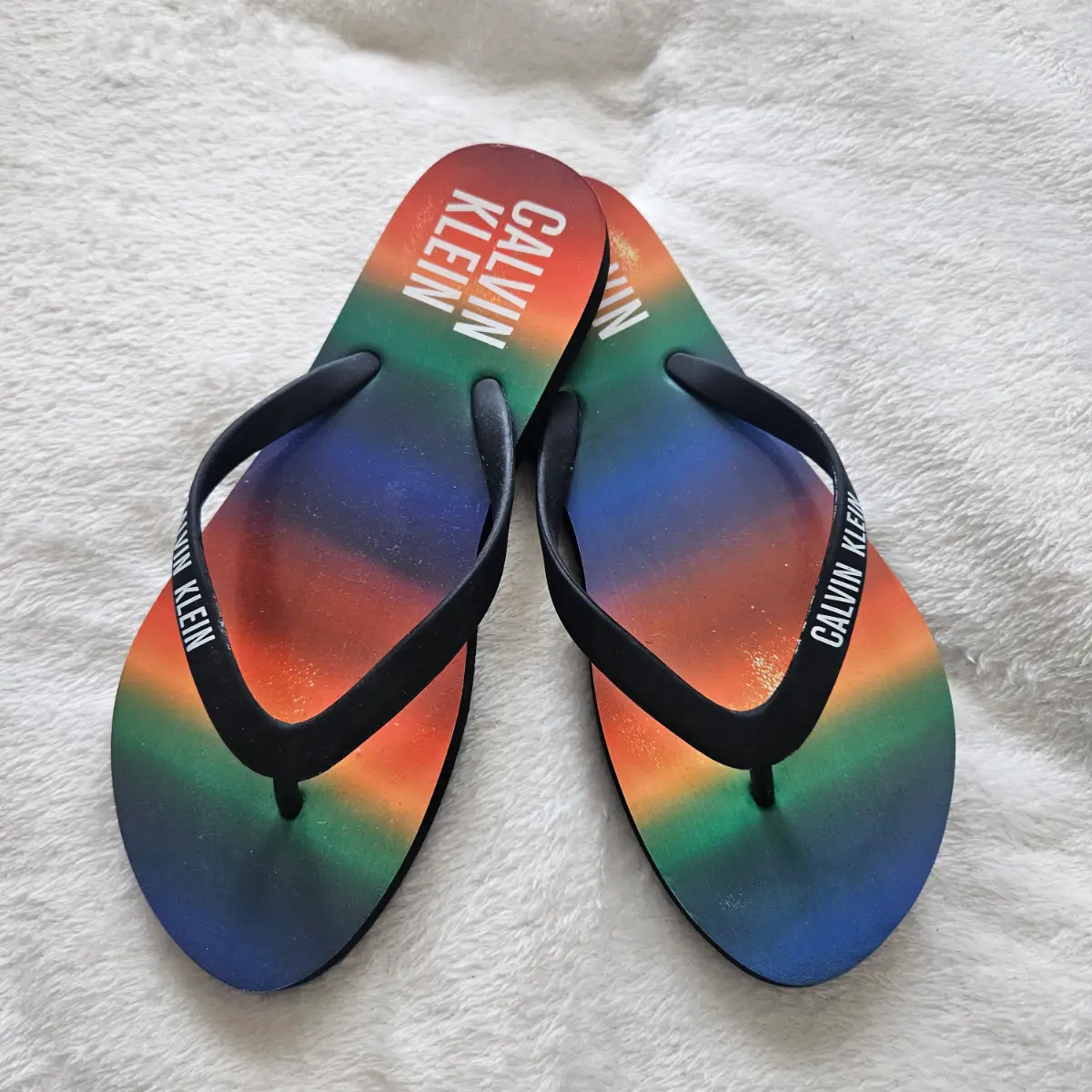 Calvin Klein rainbow flip flops size 3