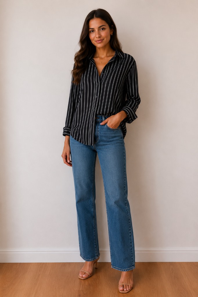 Woman m&s navy striped shirt size 14