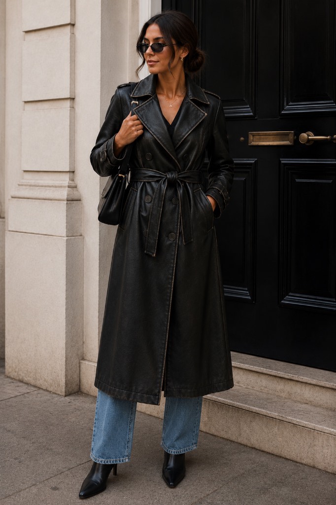 Woman zara dark brown washed affect ling faux leather coat size zs
