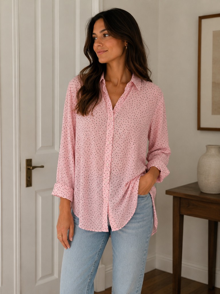 Woman m&s pink polka dot shirt size 14