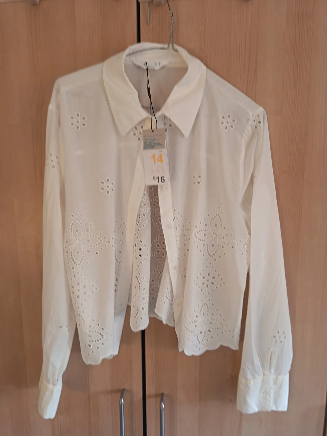 Primark White Embroidered Shirt Size 14