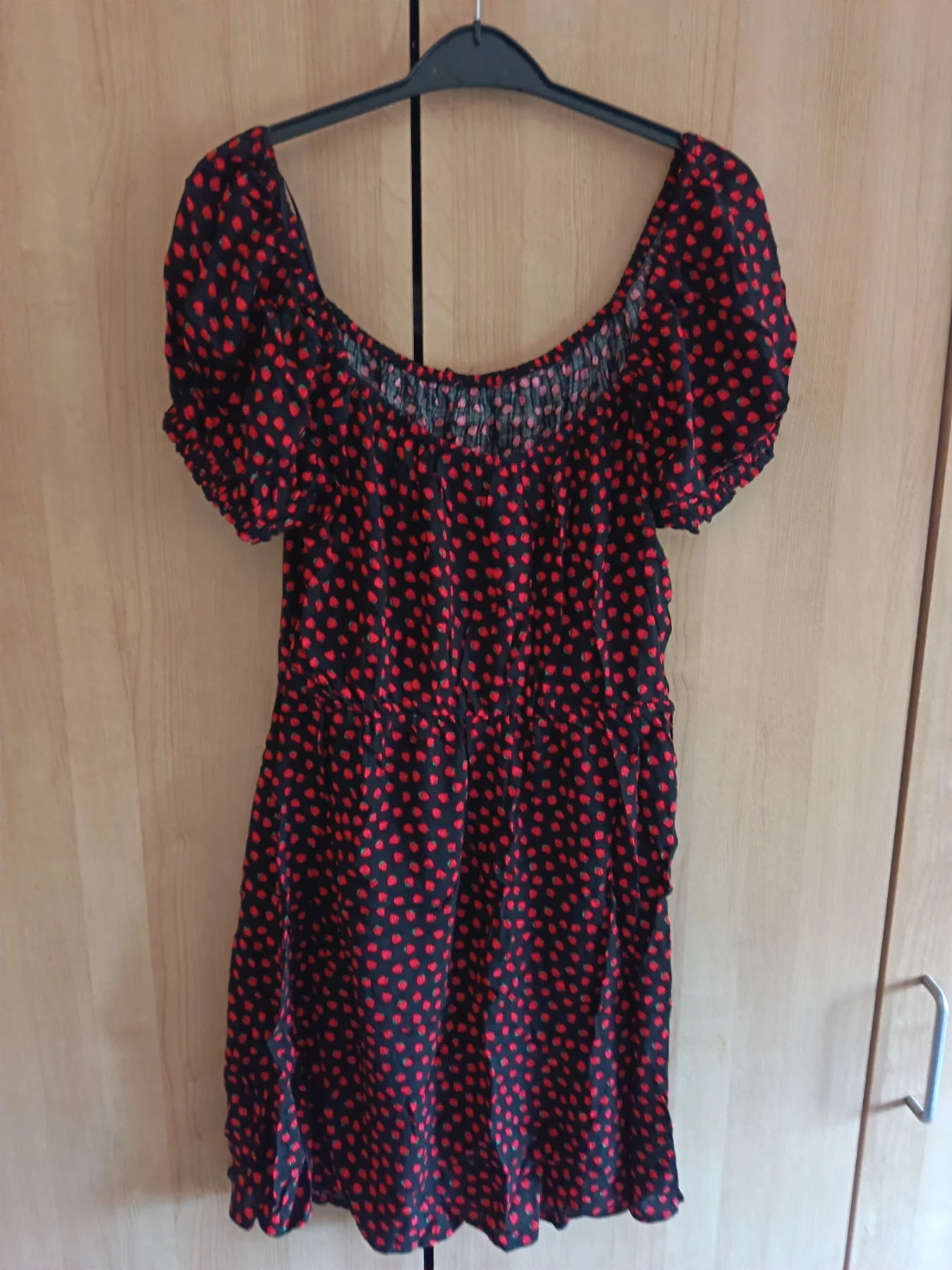 Black Strawberry printed midi dress