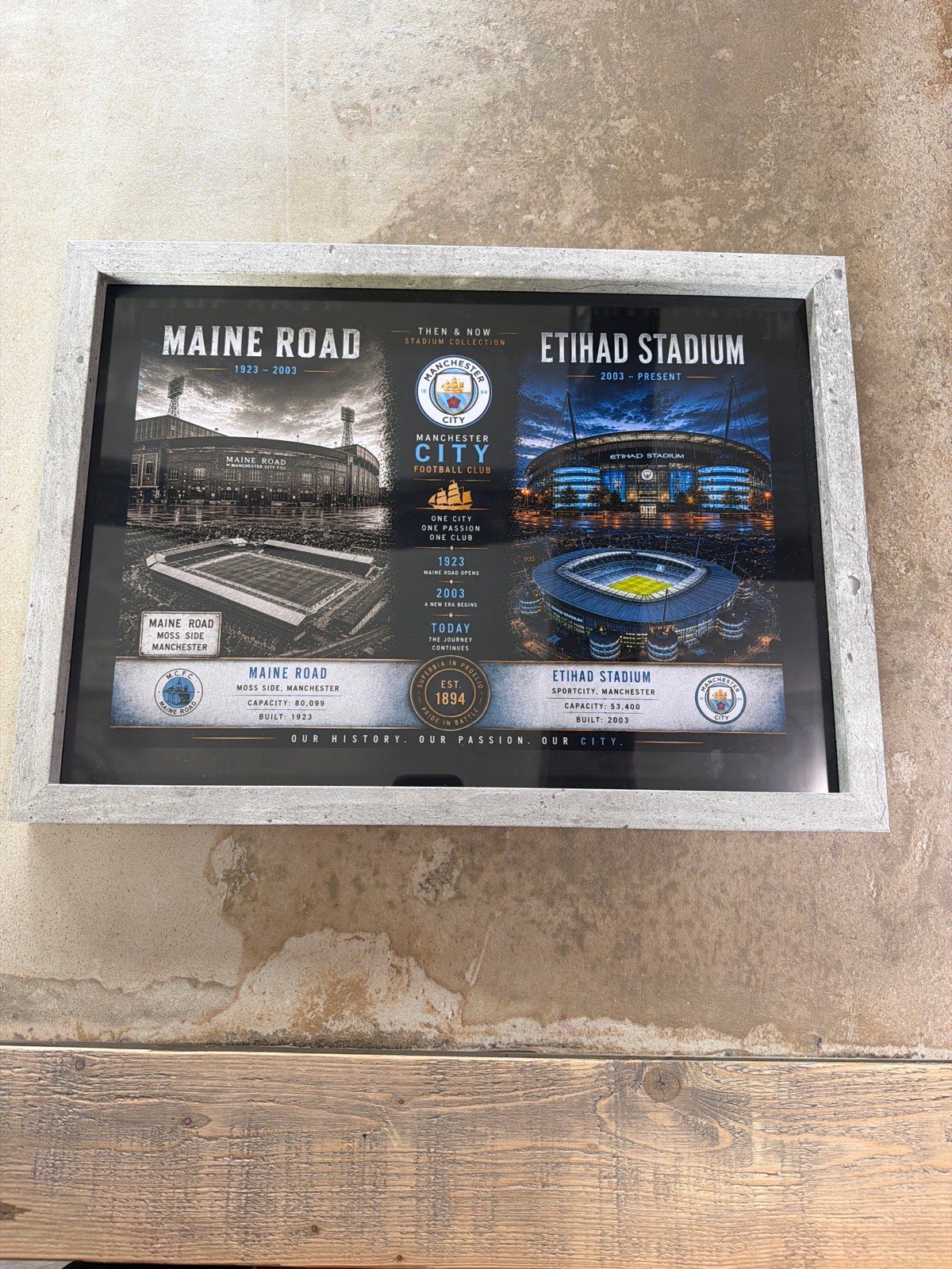A3 Framed print Manchester City then and now