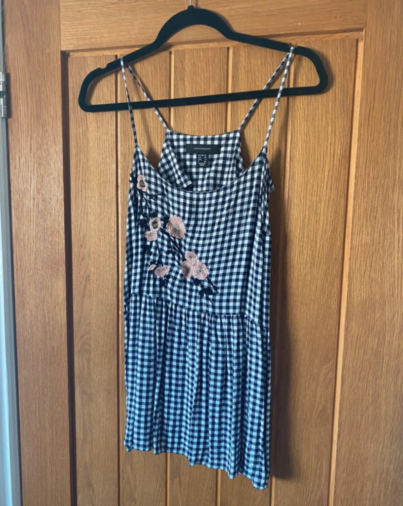 Atmosphere (Primark) black and white gingham top with flower detail size 12
