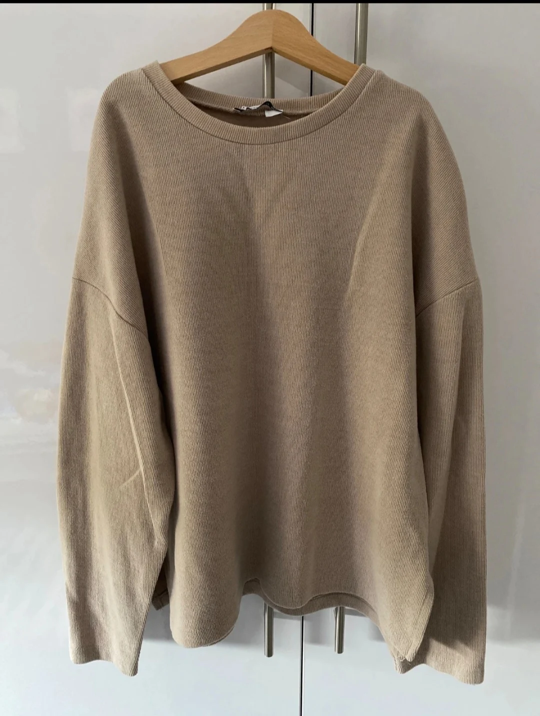 Stradivarius Rib-Knit Crew Neck Jumper Long Sleeve Womens S Regular Beige