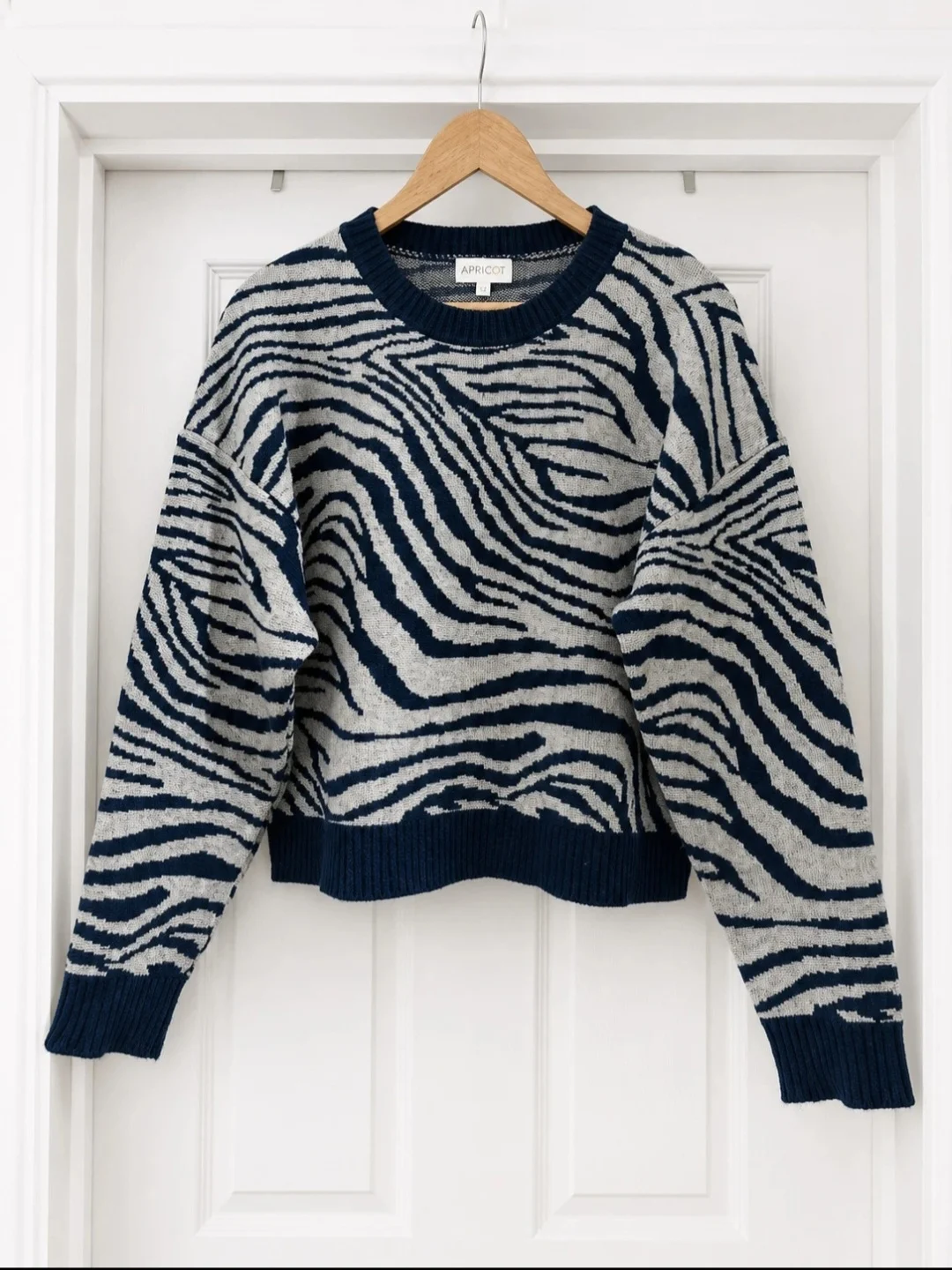Apricot Crew Neck Zebra Animal Print Knit Jumper Long Sleeve Womens Size 10