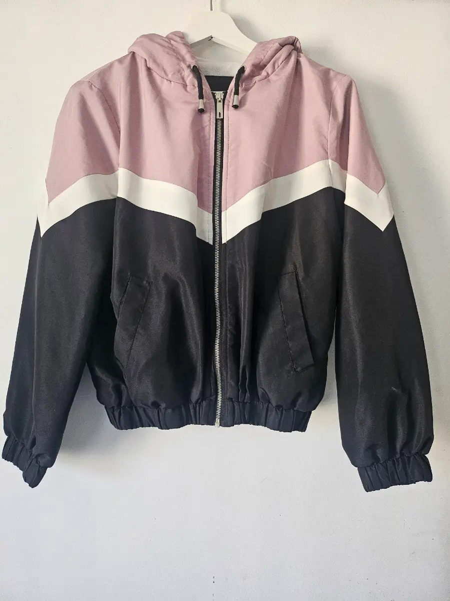 New Look Pink & Black Chevron Fleece Lined Jacket Size Medium