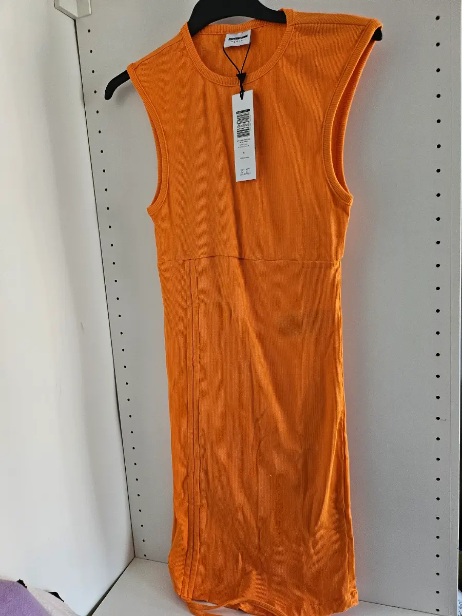 Vibrant Orange Ribbed Knit Ruched Minidress size small
