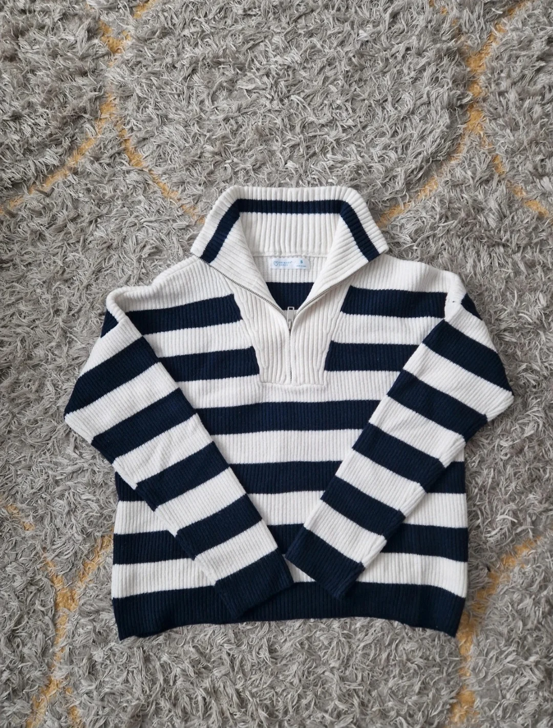 Primark High Neck 1/2 Zip Rib-Knit Striped Jumper Long Sleeve Womens S