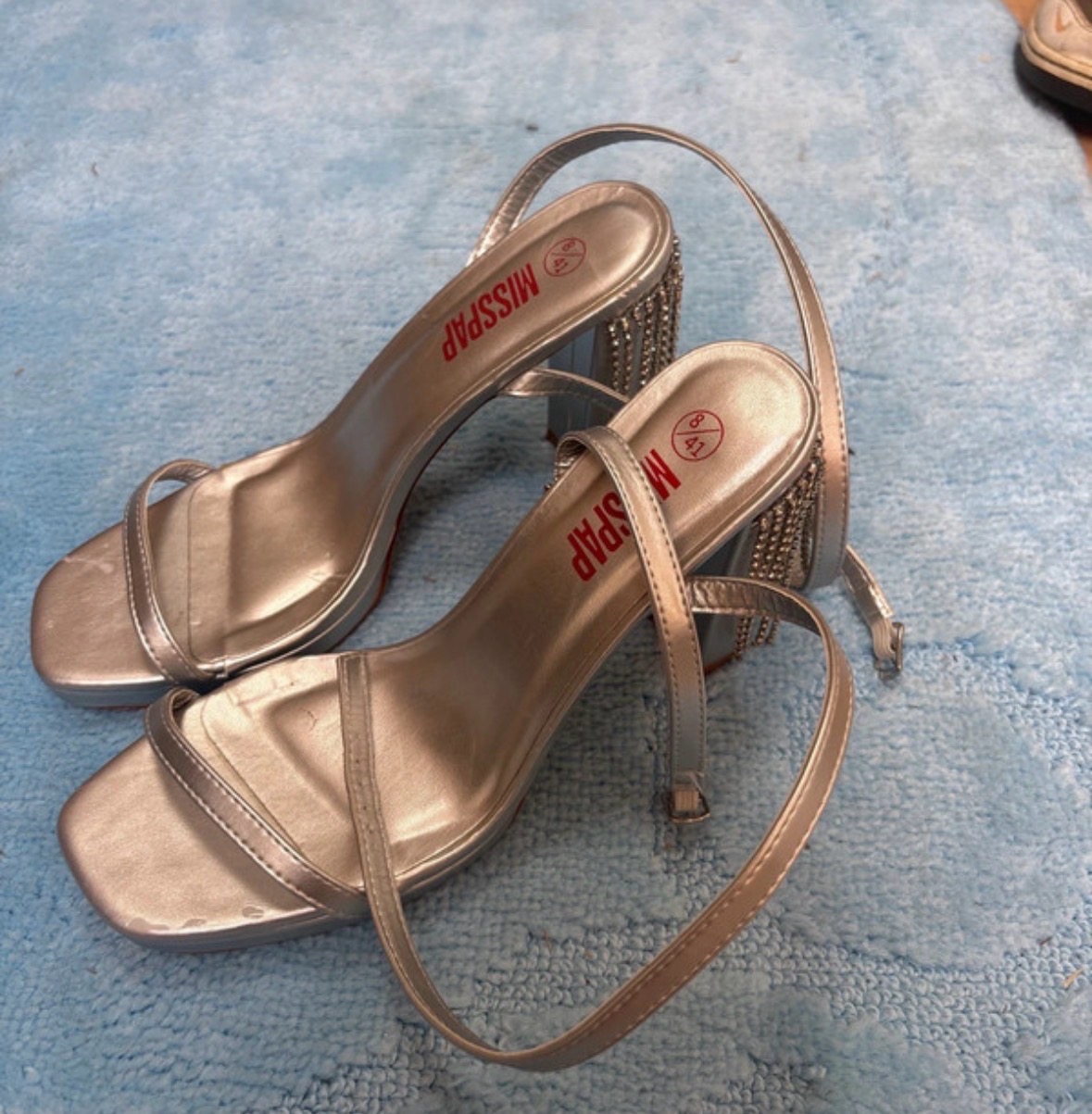 Misspap Silver Strappy Heeled Sandals - Size 8