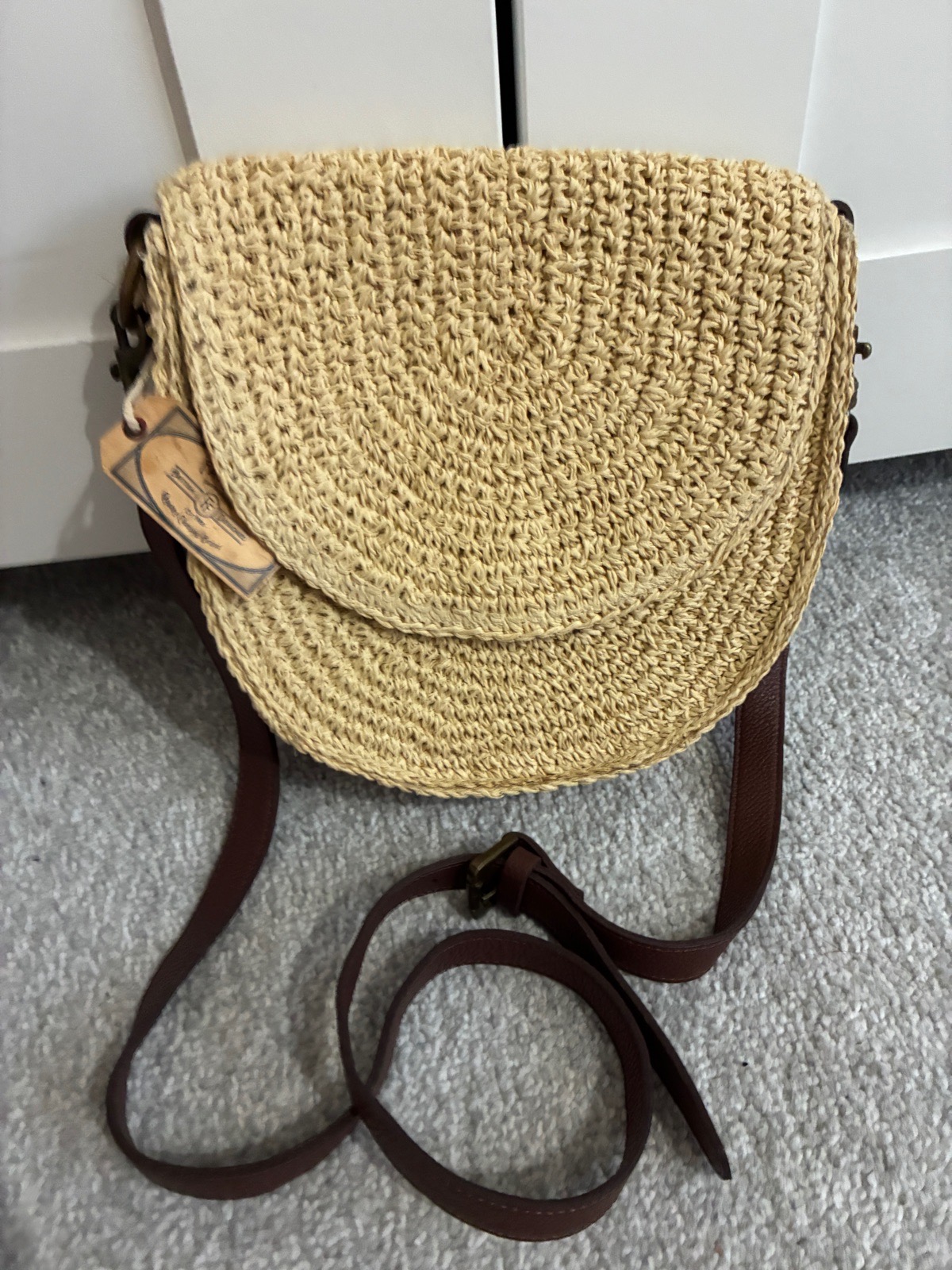 Fat Face Stripe Straw Woven Mini Cross-Body Bag New basket boho festival Bnwt
