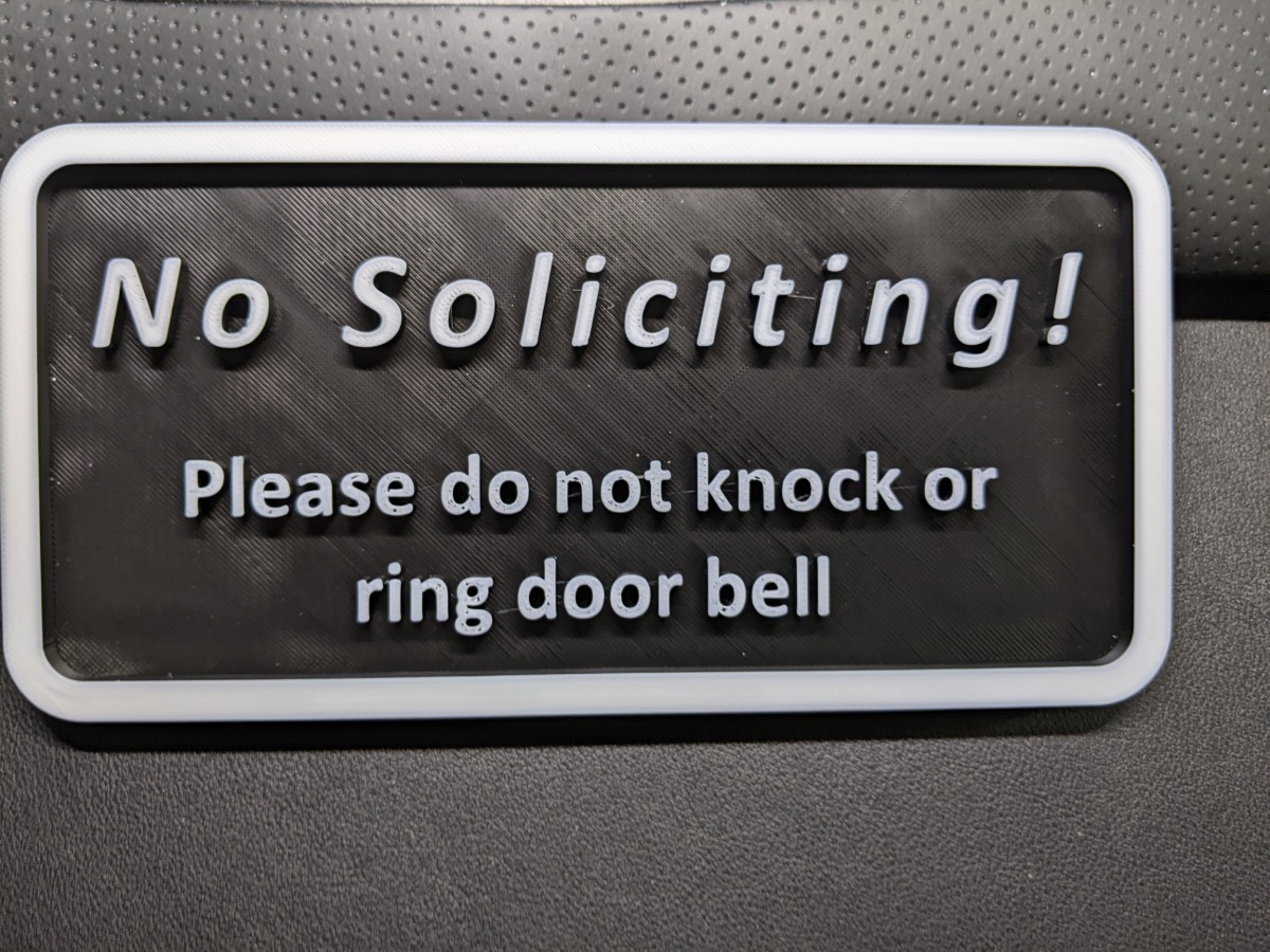 3D Printed No Soliciting Sign - Do Not Knock or Ring Door Bell Home Plaque Black