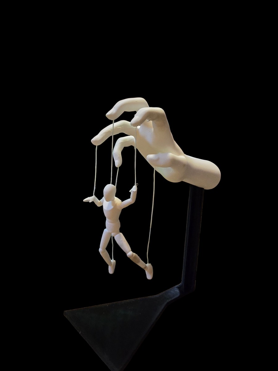 3D Printed Puppet Master Hand Statue - Marionette Sculpture Decor White & Black