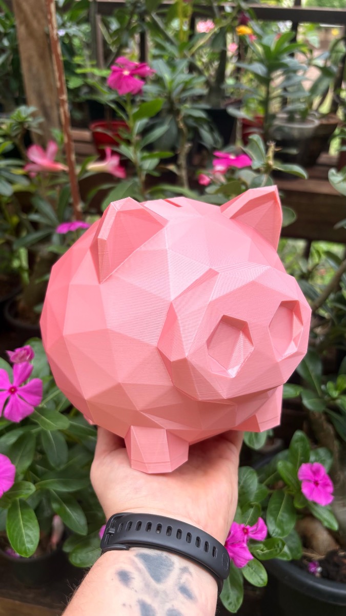 Pink Geometric Piggy Bank 3D Printed Money Box - Low Poly Modern Design