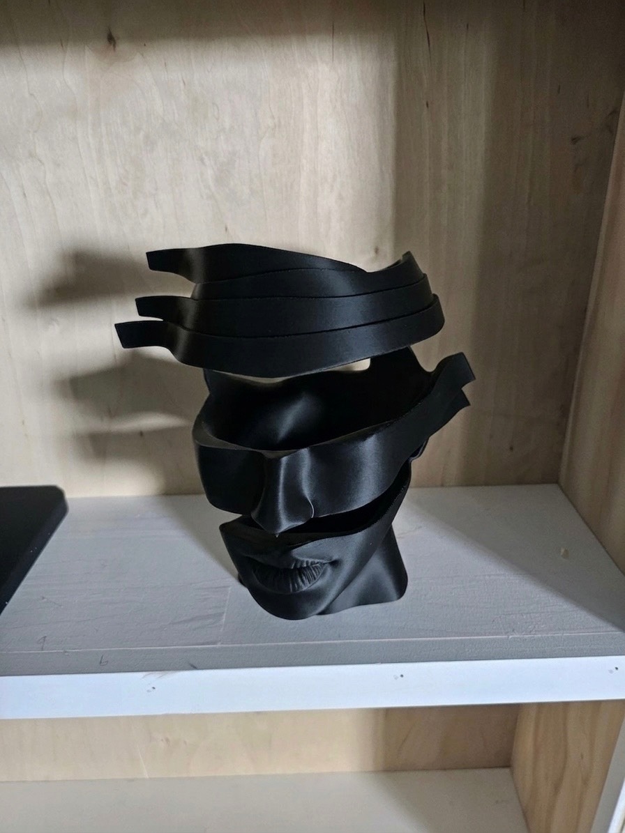 Abstract Face Sculpture Modern Art Bust Matte Black Slice Ornament 3D Printed