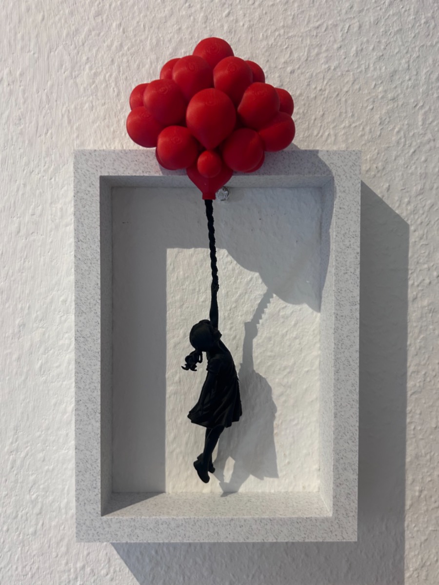 3D Printed Balloon Girl Wall Art | Floating Girl Ornament in Frame | Modern Home Decor