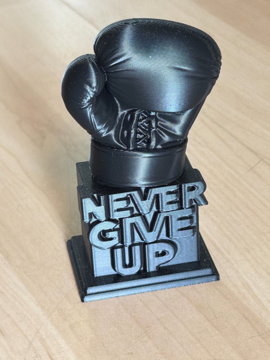 Never Give Up Boxing Glove 3D Printed Figurine Statue - Black, 15cm