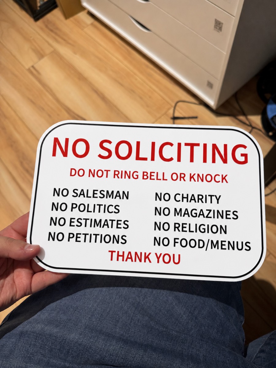 3D Printed NO SOLICITING Door Sign - Stop Unwanted Visitors (Red/Black Text)