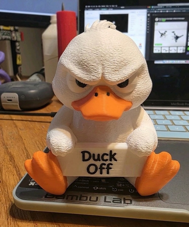 Angry Duck "Duck Off" Desk Sign Statue - Solid 300g 3D Printed Premium Figure