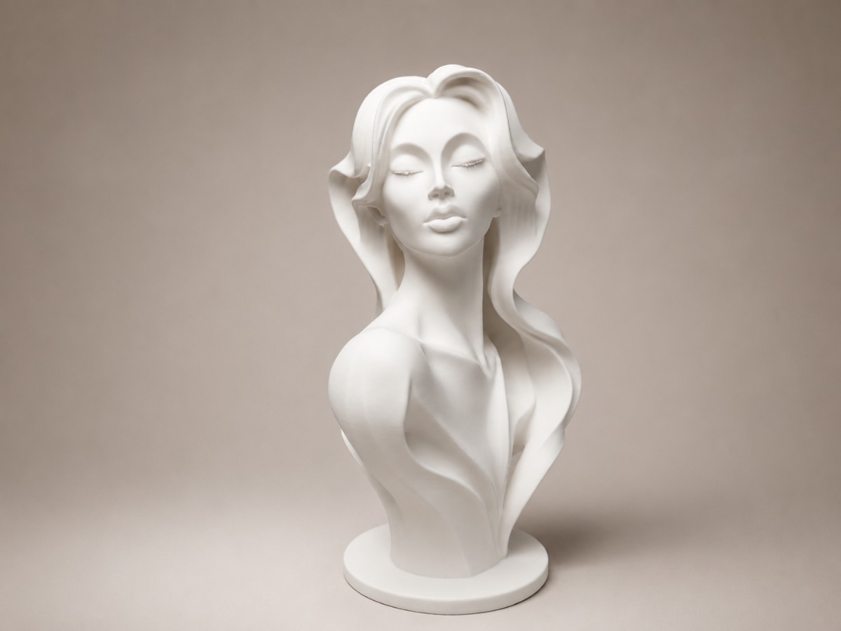3D Printed Elegant Female Bust Sculpture – Modern Minimalist White Decor Ornament 15cm