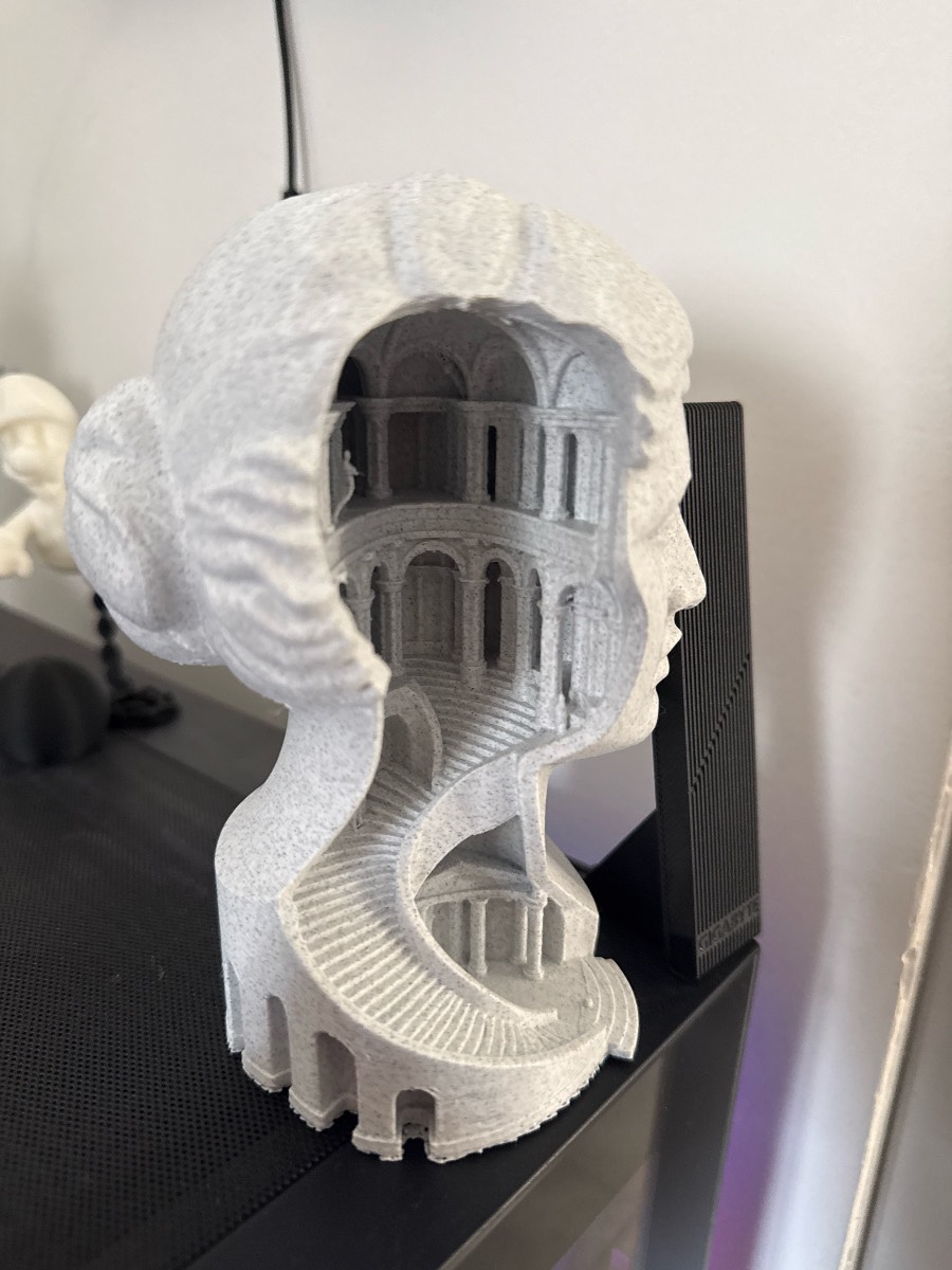 3D Printed Mind Palace Architecture Bust Sculpture Marble Effect Head Statue 15 cm