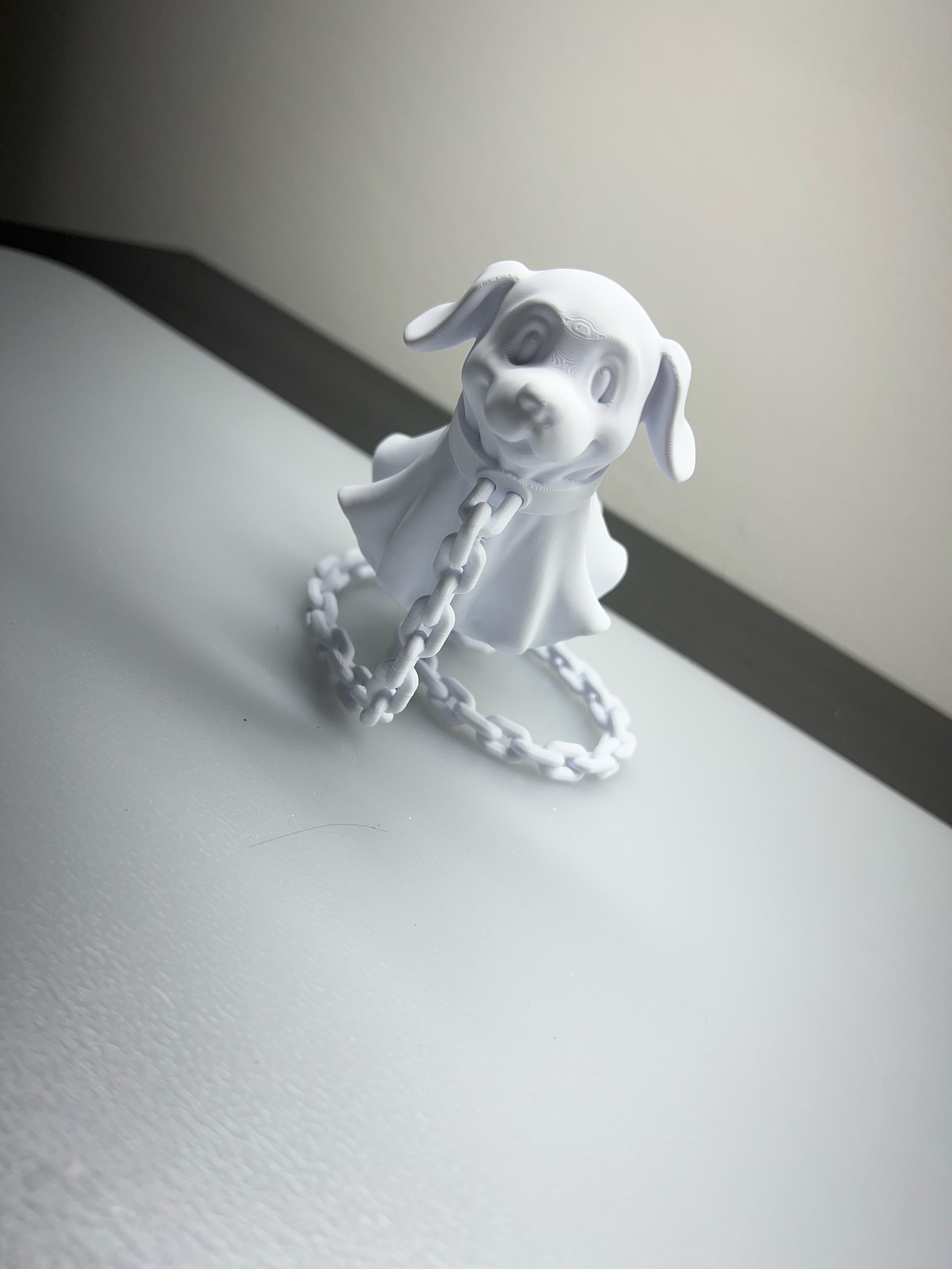 Spooky Cute Ghost Dog Figurine – 3D Printed Minimalist Desk Buddy