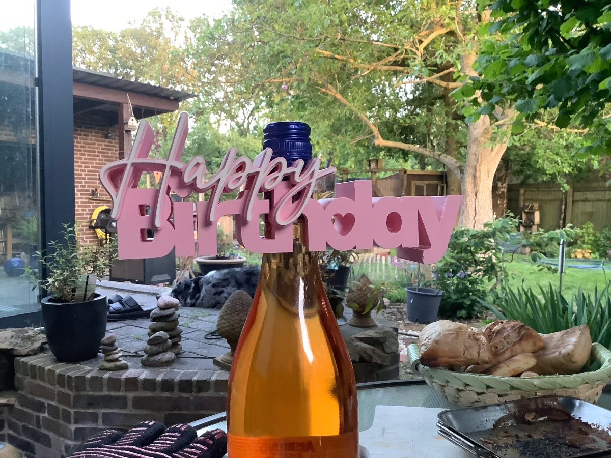 3D Printed Happy Birthday Wine Bottle Topper Sign Only - Pink Party Decor Gift⁠